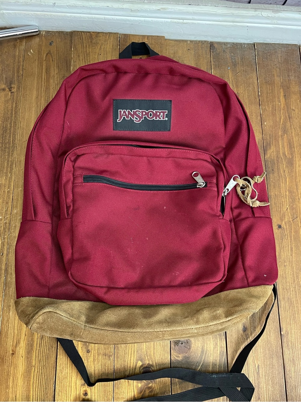 Jansport Right Pack Back Pack red with suede bottom used